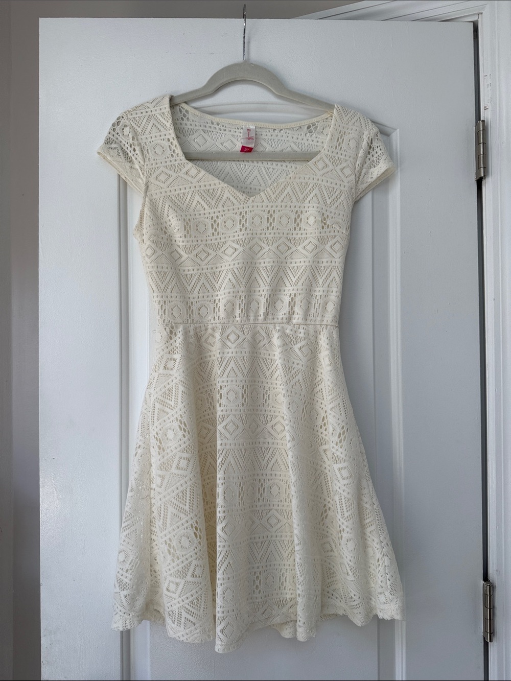 No Boundaries Cream Lace Fit-and-Flare Mini Dress